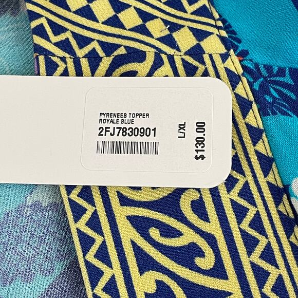 Soft Surroundings Cardigan Topper Women's L/XL Blue Yellow Floral Open Front - Picture 9 of 13